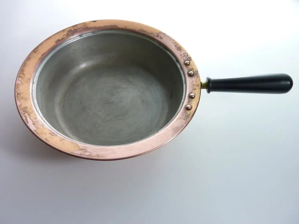 Vintage Copper Tin Lined Sauté Frying Pan Cookware Unbranded 10 Inch No Lid
